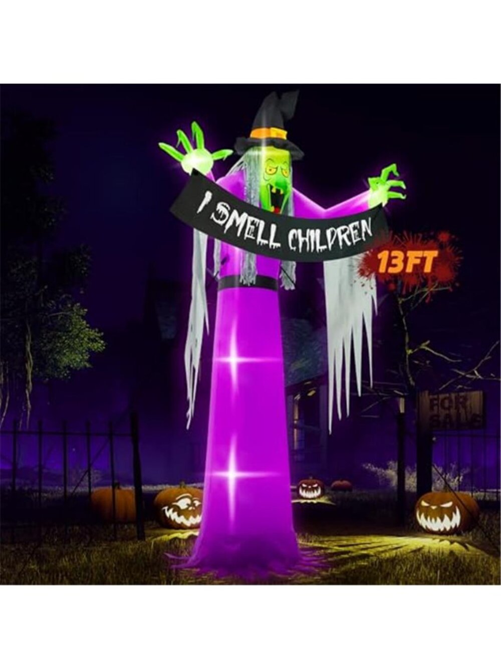 13FT Halloween Outdoor Inflatables, Large Scary Blow Up Witch Yard Decor